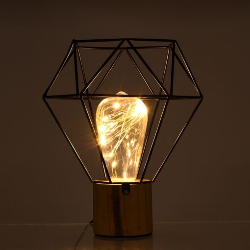 GloboStar® ANTLER 01441 Μοντέρνο Επιτραπέζιο Φωτιστικό Γραφείου LED USB DC 5V Μονόφωτο Μεταλλικό Μαύρο με Ξύλινη Βάση Θερμό Λευκό 3000K Φ19 x Μ19 x Π19 x Υ23cm