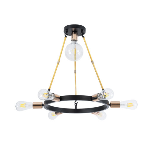 GloboStar® SAILOR 01445 Μοντέρνο Φωτιστικό Οροφής Πολύφωτο 7 x E27 Μαύρο – Χρυσό Μεταλλικό Πλέγμα Φ55 x Y55cm