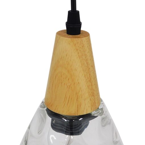 GloboStar® NOAH 01491 Μοντέρνο Κρεμαστό Φωτιστικό Οροφής Μονόφωτο 1 x E27 Γυάλινο με Ξύλο Διάφανο Φ16 x Υ30cm