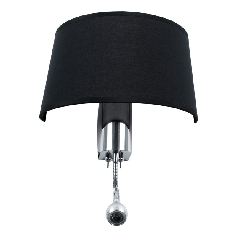 GloboStar® ELEGANT 01492 Μοντέρνο Φωτιστικό Τοίχου Απλίκα Μεταλλικό Χρώμιο Νίκελ με Μαύρο Ύφασμα Δίφωτο 1xE27 – Ρυθμίζόμενο Σώμα Σπιράλ με CREE LED 3W Θερμό Λευκό 2700K – Διακόπτες On / Off Μ26.5 x Π15 x Υ43cm