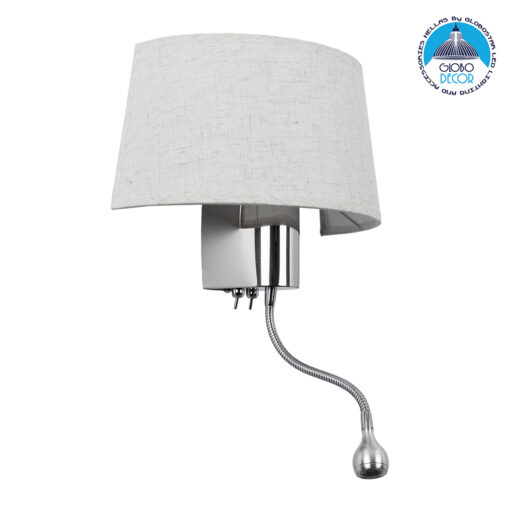 GloboStar® ELEGANT 01493 Μοντέρνο Φωτιστικό Τοίχου Απλίκα Μεταλλικό Χρώμιο Νίκελ με Λευκό Ύφασμα Δίφωτο 1xE27 – Ρυθμίζόμενο Σώμα Σπιράλ με CREE LED 3W Θερμό Λευκό 2700K – Διακόπτες On / Off Μ26.5 x Π15 x Υ43cm