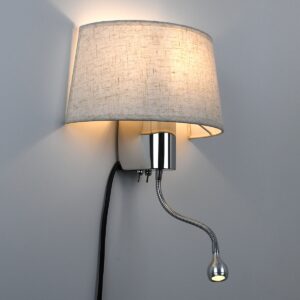 GloboStar® ELEGANT 01493 Μοντέρνο Φωτιστικό Τοίχου Απλίκα Μεταλλικό Χρώμιο Νίκελ με Λευκό Ύφασμα Δίφωτο 1xE27 – Ρυθμίζόμενο Σώμα Σπιράλ με CREE LED 3W Θερμό Λευκό 2700K – Διακόπτες On / Off Μ26.5 x Π15 x Υ43cm