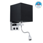 GloboStar® ELEGANT 01494 Μοντέρνο Φωτιστικό Τοίχου Απλίκα Μεταλλικό Χρώμιο Νίκελ με Μαύρο Ύφασμα Δίφωτο 1xE27 – Ρυθμίζόμενο Σώμα Σπιράλ με CREE LED 3W Θερμό Λευκό 2700K – Διακόπτες On / Off Μ17 x Π21 x Υ43cm