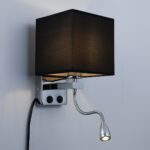 GloboStar® ELEGANT 01494 Μοντέρνο Φωτιστικό Τοίχου Απλίκα Μεταλλικό Χρώμιο Νίκελ με Μαύρο Ύφασμα Δίφωτο 1xE27 – Ρυθμίζόμενο Σώμα Σπιράλ με CREE LED 3W Θερμό Λευκό 2700K – Διακόπτες On / Off Μ17 x Π21 x Υ43cm