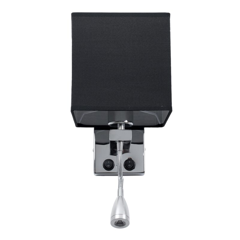 GloboStar® ELEGANT 01494 Μοντέρνο Φωτιστικό Τοίχου Απλίκα Μεταλλικό Χρώμιο Νίκελ με Μαύρο Ύφασμα Δίφωτο 1xE27 – Ρυθμίζόμενο Σώμα Σπιράλ με CREE LED 3W Θερμό Λευκό 2700K – Διακόπτες On / Off Μ17 x Π21 x Υ43cm