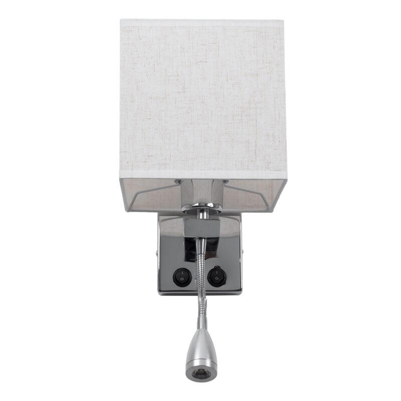 GloboStar® ELEGANT 01495 Μοντέρνο Φωτιστικό Τοίχου Απλίκα Μεταλλικό Χρώμιο Νίκελ με Λευκό Ύφασμα Δίφωτο 1xE27 – Ρυθμίζόμενο Σώμα Σπιράλ με CREE LED 3W Θερμό Λευκό 2700K – Διακόπτες On / Off Μ17 x Π21 x Υ43cm