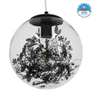 GloboStar® HARPER 01512 Μοντέρνο Κρεμαστό Φωτιστικό Οροφής Μονόφωτο 1 x E27 Γυάλινο Διάφανο με Μαύρη Γιρλάντα Φ25 x Υ30cm