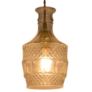 GloboStar® WHISKEY 01513 Vintage Κρεμαστό Φωτιστικό Οροφής Μονόφωτο 1 x E27 Γυάλινο Διάφανο Φ13 x Υ22cm