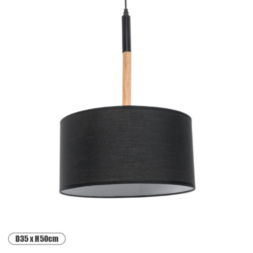 GloboStar® BRONX 01517 Μοντέρνο Κρεμαστό Φωτιστικό Οροφής Μονόφωτο 1 x E27 Μεταλλικό με Μαύρο Καπέλο Φ35 x Y50cm