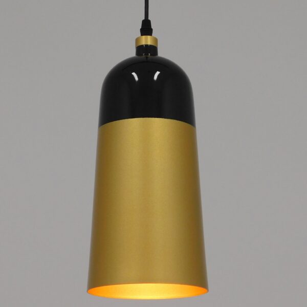 GloboStar® PALAZZO 01523 Μοντέρνο Κρεμαστό Φωτιστικό Οροφής Μονόφωτο 1 x E27 Μαύρο – Χρυσό Μεταλλικό Καμπάνα Φ14 x Υ34cm