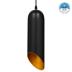 GloboStar® CARSON 01527 Μοντέρνο Κρεμαστό Φωτιστικό Οροφής Μονόφωτο 1 x E27 Μαύρο – Χρυσό Μεταλλικό Καμπάνα Φ10 x Υ38cm