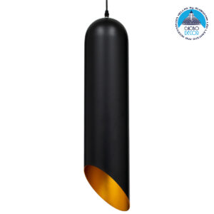GloboStar® CARSON 01529 Μοντέρνο Κρεμαστό Φωτιστικό Οροφής Μονόφωτο 1 x E27 Μαύρο – Χρυσό Μεταλλικό Καμπάνα Φ15 x Υ68cm