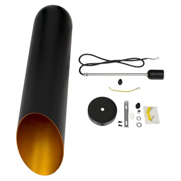 GloboStar® CARSON 01529 Μοντέρνο Κρεμαστό Φωτιστικό Οροφής Μονόφωτο 1 x E27 Μαύρο – Χρυσό Μεταλλικό Καμπάνα Φ15 x Υ68cm