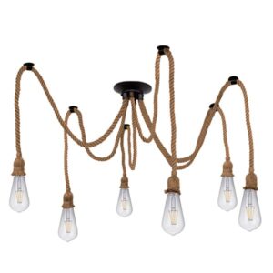 GloboStar® ATROX 01547 Vintage Φωτιστικό Οροφής Πολύφωτο Μαύρο με 6×2 Μέτρα Μπεζ Σχοινί