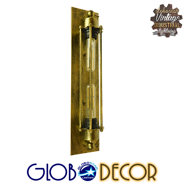 GloboStar® TOULON 01566 Vintage Industrial Φωτιστικό Τοίχου Απλίκα Δίφωτο Μπρούτζινο Σκουριά Μεταλλικό Πλέγμα Μ9.5 x Π10 x Υ47cm