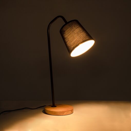 GloboStar® BARNABY 01573 Μοντέρνο Επιτραπέζιο Φωτιστικό Πορτατίφ Μονόφωτο Μαύρο Μεταλλικό με Καπέλο και Ξύλινη Καφέ Βάση Φ13 x Υ48cm