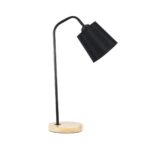 GloboStar® BARNABY 01573 Μοντέρνο Επιτραπέζιο Φωτιστικό Πορτατίφ Μονόφωτο Μαύρο Μεταλλικό με Καπέλο και Ξύλινη Καφέ Βάση Φ13 x Υ48cm