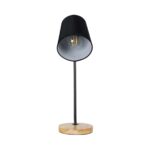GloboStar® BARNABY 01573 Μοντέρνο Επιτραπέζιο Φωτιστικό Πορτατίφ Μονόφωτο Μαύρο Μεταλλικό με Καπέλο και Ξύλινη Καφέ Βάση Φ13 x Υ48cm