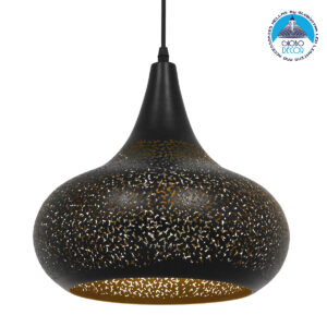 GloboStar® JANIS 01590 Μοντέρνο Κρεμαστό Φωτιστικό Οροφής Μονόφωτο 1 x E27 Μαύρο – Χρυσό Μεταλλικό Καμπάνα Φ30 x Υ30cm