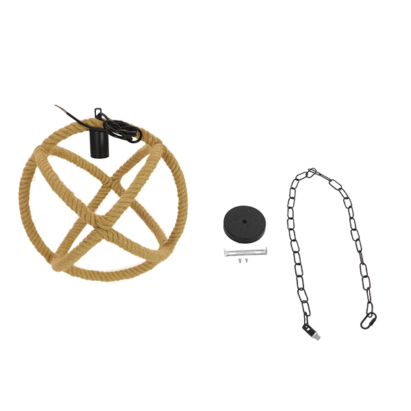 GloboStar® BALANCE 01596 Vintage Κρεμαστό Φωτιστικό Οροφής Μονόφωτο 1 x E27 Μπεζ Μεταλλικό με Σχοινί Φ35 x Υ36.5cm