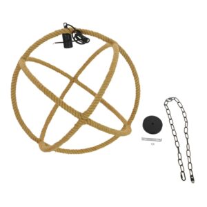 GloboStar® BELLE 01597 Vintage Κρεμαστό Φωτιστικό Οροφής Μονόφωτο 1 x E27 Μπεζ Μεταλλικό με Σχοινί Φ56 x Υ58cm