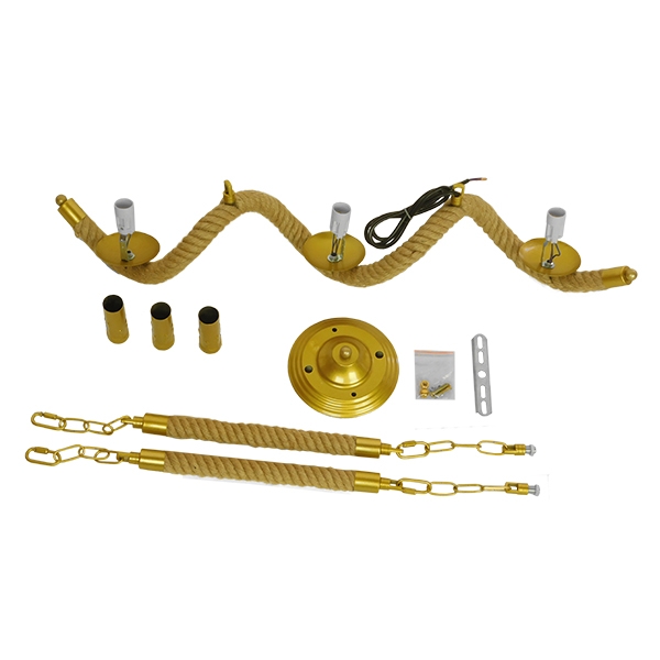 GloboStar® LUXOR 01598 Vintage Κρεμαστό Φωτιστικό Οροφής Τρίφωτο 3 x E14 Χρυσό Μεταλλικό με Μπεζ Σχοινί Μ75 x Π13 x Y18cm