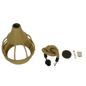 GloboStar® KUBRIC 01605 Vintage Κρεμαστό Φωτιστικό Οροφής Μονόφωτο 1 x E27 Μπεζ Καμπάνα με Σχοινί Φ31 x Υ39cm