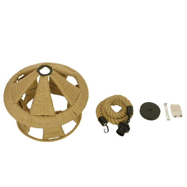 GloboStar® SOLITARIO 01606 Vintage Κρεμαστό Φωτιστικό Οροφής Μονόφωτο 1 x E27 Μπεζ Καμπάνα με Σχοινί Φ36 x Υ30cm