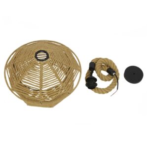 GloboStar® SPIRIT 01607 Vintage Κρεμαστό Φωτιστικό Οροφής Μονόφωτο 1 x E27 Πλέγμα με Μπεζ Σχοινί Φ36 x Υ29cm