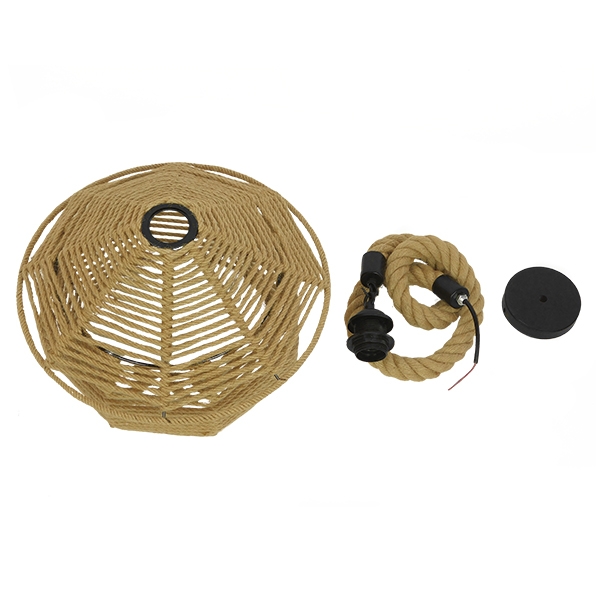 GloboStar® SPIRIT 01607 Vintage Κρεμαστό Φωτιστικό Οροφής Μονόφωτο 1 x E27 Πλέγμα με Μπεζ Σχοινί Φ36 x Υ29cm