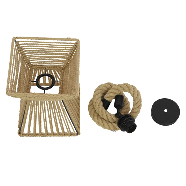 GloboStar® ROUGE 01611 Vintage Κρεμαστό Φωτιστικό Οροφής Μονόφωτο 1 x E27 Πλέγμα με Μπεζ Σχοινί Φ21 x Υ27cm