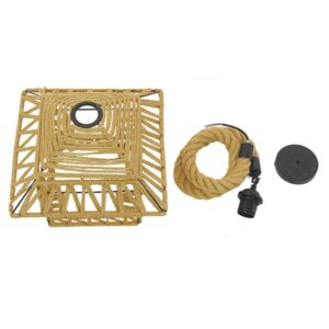 GloboStar® SPIKY 01613 Vintage Κρεμαστό Φωτιστικό Οροφής Μονόφωτο 1 x E27 Πλέγμα με Μπεζ Σχοινί Φ43 x Υ28cm