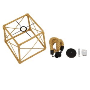 GloboStar® POLISHED 01616 Vintage Κρεμαστό Φωτιστικό Οροφής Μονόφωτο 1 x E27 Πλέγμα με Μπεζ Σχοινί Μ30 x Π28 x Υ30cm