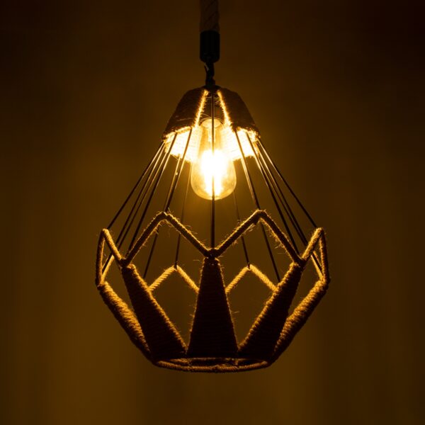 GloboStar® CONICAL 01617 Vintage Κρεμαστό Φωτιστικό Οροφής Μονόφωτο 1 x E27 Πλέγμα με Μπεζ Σχοινί Φ31 x Υ38cm