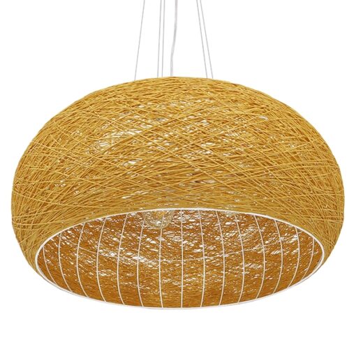 GloboStar® FIJI 01628 Vintage Κρεμαστό Φωτιστικό Οροφής Πολύφωτο 5 x E27 Μπέζ Rattan Φ60 x Υ29cm