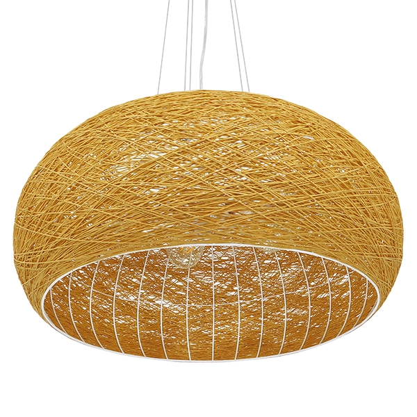 GloboStar® FIJI 01628 Vintage Κρεμαστό Φωτιστικό Οροφής Πολύφωτο 5 x E27 Μπέζ Rattan Φ60 x Υ29cm