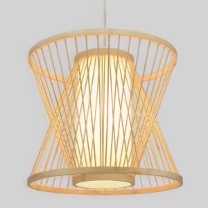 GloboStar® DE PARIS 01632 Vintage Κρεμαστό Φωτιστικό Οροφής Μονόφωτο 1 x E27 Μπεζ Ξύλινο Bamboo Φ35 x Y32cm