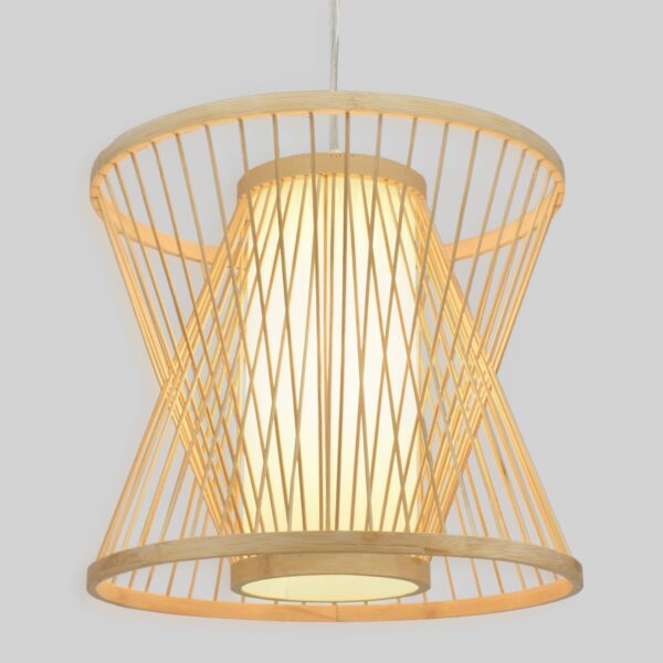 GloboStar® DE PARIS 01632 Vintage Κρεμαστό Φωτιστικό Οροφής Μονόφωτο 1 x E27 Μπεζ Ξύλινο Bamboo Φ35 x Y32cm