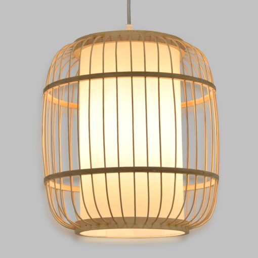 GloboStar® DE PARIS 01633 Vintage Κρεμαστό Φωτιστικό Οροφής Μονόφωτο 1 x E27 Μπεζ Ξύλινο Bamboo Φ26 x Y32cm