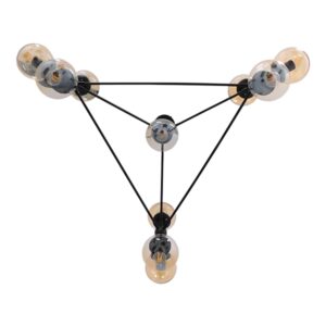 GloboStar® SENTINEL 01636 Μοντέρνο Industrial Κρεμαστό Φωτιστικό Οροφής Πολύφωτο 10 x E27 Μαύρο Μεταλλικό Πολυέλαιος με Μελί Γυαλί Φ110 x Υ82cm