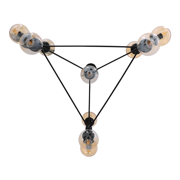 GloboStar® SENTINEL 01636 Μοντέρνο Industrial Κρεμαστό Φωτιστικό Οροφής Πολύφωτο 10 x E27 Μαύρο Μεταλλικό Πολυέλαιος με Μελί Γυαλί Φ110 x Υ82cm