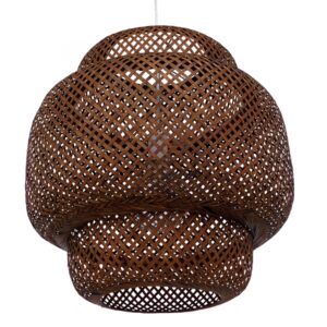 GloboStar® MALDIVES 01658 Μοντέρνο Κρεμαστό Φωτιστικό Οροφής Μονόφωτο 1 x E27 Καφέ Σκούρο Bamboo Πλέγμα Φ56 x Υ54cm