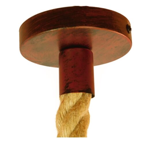 GloboStar® BRADLEY 01660 Vintage Industrial Κρεμαστό Φωτιστικό Οροφής Μονόφωτο 1 x E27 Πλέγμα Καφέ Σκουριά με Μπεζ Σχοινί Φ33 x Υ33cm