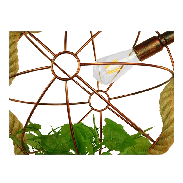 GloboStar® BRADLEY 01661 Vintage Industrial Κρεμαστό Φωτιστικό Οροφής Μονόφωτο 1 x E27 Πλέγμα Καφέ Σκουριά με Μπεζ Σχοινί Φ42 x Υ42cm