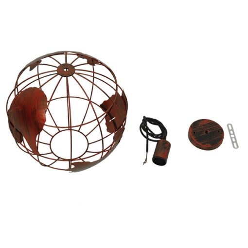 GloboStar® EARTH 01662 Vintage Industrial Κρεμαστό Φωτιστικό Οροφής Μονόφωτο 1 x E27 Καφέ Σκουριά Μεταλλικό Πλέγμα Φ30 x Υ30cm