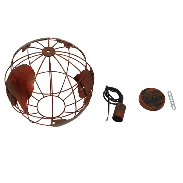 GloboStar® EARTH 01662 Vintage Industrial Κρεμαστό Φωτιστικό Οροφής Μονόφωτο 1 x E27 Καφέ Σκουριά Μεταλλικό Πλέγμα Φ30 x Υ30cm