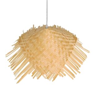 GloboStar® RICEHAT 01666 Vintage Κρεμαστό Φωτιστικό Οροφής Μονόφωτο 1 x E27 Μπέζ Ξύλινο Ψάθινο Bamboo Φ70 x Υ25cm