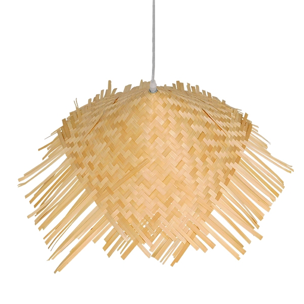 GloboStar® RICEHAT 01666 Vintage Κρεμαστό Φωτιστικό Οροφής Μονόφωτο 1 x E27 Μπέζ Ξύλινο Ψάθινο Bamboo Φ70 x Υ25cm