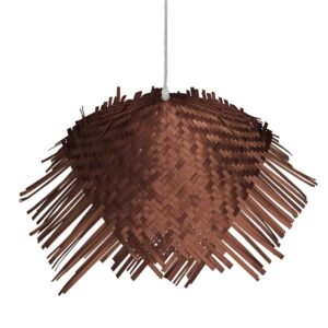 GloboStar® RICEHAT 01667 Vintage Κρεμαστό Φωτιστικό Οροφής Μονόφωτο 1 x E27 Καφέ Σκούρο Ξύλινο Ψάθινο Bamboo Φ70 x Υ25cm