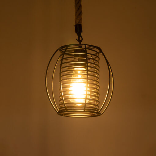 GloboStar® ORVAL 01689 Μοντέρνο Κρεμαστό Φωτιστικό Οροφής Μονόφωτο 1 x E27 AC220-240V IP20 – Φ20 x Υ20cm – Μαύρο Μεταλλικό με Μπεζ Σχοινί Πλέγμα